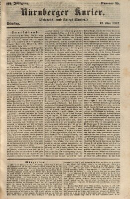 Nürnberger Kurier (Nürnberger Friedens- und Kriegs-Kurier) Dienstag 16. März 1847