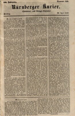 Nürnberger Kurier (Nürnberger Friedens- und Kriegs-Kurier) Freitag 23. April 1847