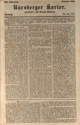 Nürnberger Kurier (Nürnberger Friedens- und Kriegs-Kurier) Dienstag 29. Juni 1847