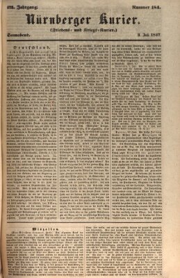 Nürnberger Kurier (Nürnberger Friedens- und Kriegs-Kurier) Samstag 3. Juli 1847