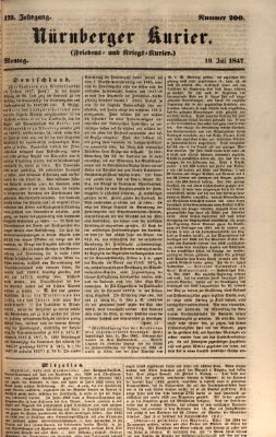 Nürnberger Kurier (Nürnberger Friedens- und Kriegs-Kurier) Montag 19. Juli 1847