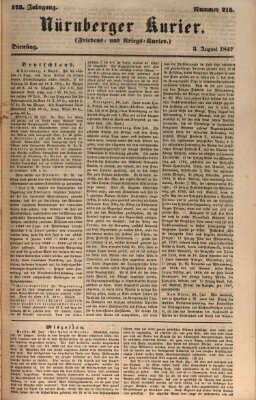 Nürnberger Kurier (Nürnberger Friedens- und Kriegs-Kurier) Dienstag 3. August 1847