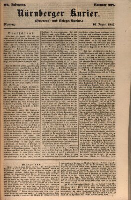 Nürnberger Kurier (Nürnberger Friedens- und Kriegs-Kurier) Montag 16. August 1847