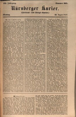 Nürnberger Kurier (Nürnberger Friedens- und Kriegs-Kurier) Montag 23. August 1847