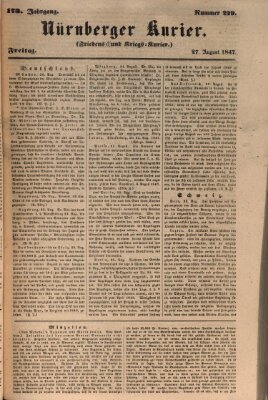 Nürnberger Kurier (Nürnberger Friedens- und Kriegs-Kurier) Freitag 27. August 1847