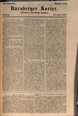 Nürnberger Kurier (Nürnberger Friedens- und Kriegs-Kurier) Montag 30. August 1847