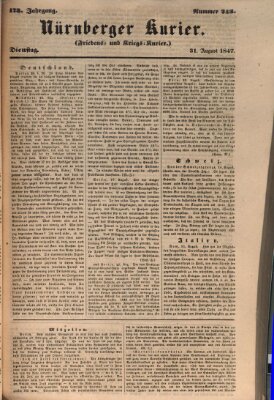 Nürnberger Kurier (Nürnberger Friedens- und Kriegs-Kurier) Dienstag 31. August 1847