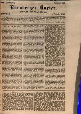 Nürnberger Kurier (Nürnberger Friedens- und Kriegs-Kurier) Mittwoch 8. September 1847