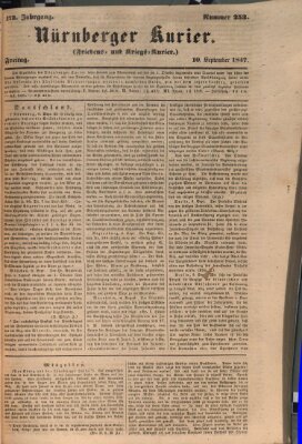 Nürnberger Kurier (Nürnberger Friedens- und Kriegs-Kurier) Freitag 10. September 1847