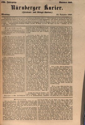 Nürnberger Kurier (Nürnberger Friedens- und Kriegs-Kurier) Montag 13. September 1847