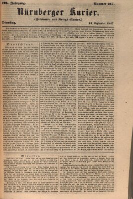 Nürnberger Kurier (Nürnberger Friedens- und Kriegs-Kurier) Dienstag 14. September 1847