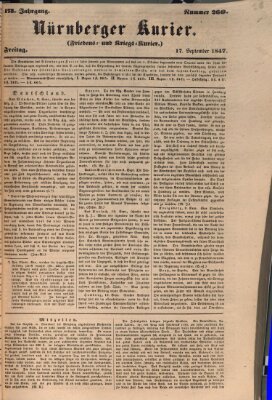 Nürnberger Kurier (Nürnberger Friedens- und Kriegs-Kurier) Freitag 17. September 1847