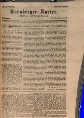 Nürnberger Kurier (Nürnberger Friedens- und Kriegs-Kurier) Mittwoch 22. September 1847