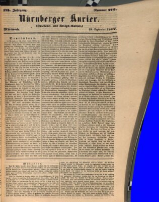 Nürnberger Kurier (Nürnberger Friedens- und Kriegs-Kurier) Mittwoch 29. September 1847