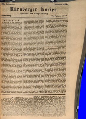 Nürnberger Kurier (Nürnberger Friedens- und Kriegs-Kurier) Donnerstag 30. September 1847