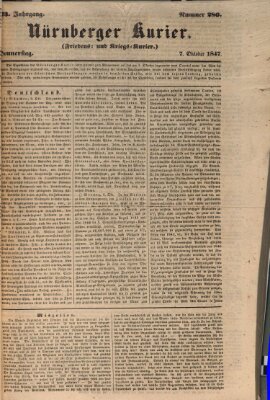 Nürnberger Kurier (Nürnberger Friedens- und Kriegs-Kurier) Donnerstag 7. Oktober 1847