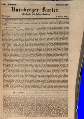 Nürnberger Kurier (Nürnberger Friedens- und Kriegs-Kurier) Freitag 8. Oktober 1847