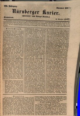 Nürnberger Kurier (Nürnberger Friedens- und Kriegs-Kurier) Samstag 9. Oktober 1847