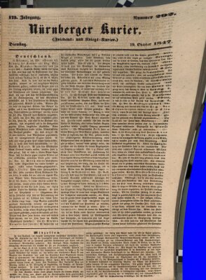 Nürnberger Kurier (Nürnberger Friedens- und Kriegs-Kurier) Dienstag 19. Oktober 1847