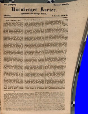 Nürnberger Kurier (Nürnberger Friedens- und Kriegs-Kurier) Dienstag 2. November 1847