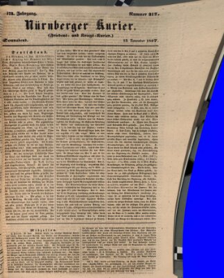 Nürnberger Kurier (Nürnberger Friedens- und Kriegs-Kurier) Samstag 13. November 1847