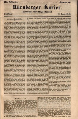 Nürnberger Kurier (Nürnberger Friedens- und Kriegs-Kurier) Dienstag 11. Januar 1848