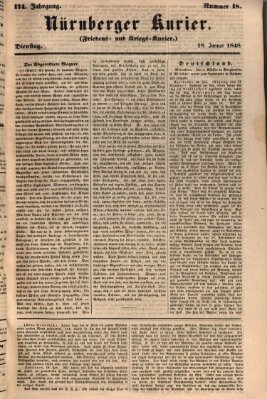 Nürnberger Kurier (Nürnberger Friedens- und Kriegs-Kurier) Dienstag 18. Januar 1848