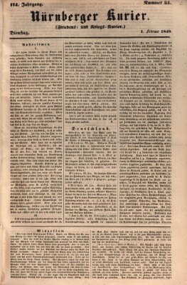 Nürnberger Kurier (Nürnberger Friedens- und Kriegs-Kurier) Dienstag 1. Februar 1848