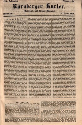 Nürnberger Kurier (Nürnberger Friedens- und Kriegs-Kurier) Mittwoch 9. Februar 1848