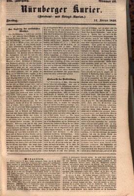 Nürnberger Kurier (Nürnberger Friedens- und Kriegs-Kurier) Freitag 11. Februar 1848