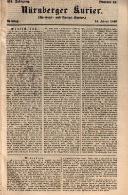 Nürnberger Kurier (Nürnberger Friedens- und Kriegs-Kurier) Montag 14. Februar 1848