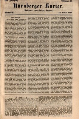 Nürnberger Kurier (Nürnberger Friedens- und Kriegs-Kurier) Mittwoch 16. Februar 1848