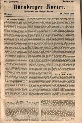 Nürnberger Kurier (Nürnberger Friedens- und Kriegs-Kurier) Montag 21. Februar 1848