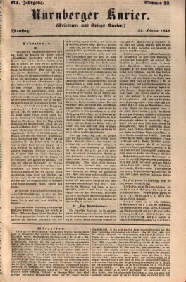 Nürnberger Kurier (Nürnberger Friedens- und Kriegs-Kurier) Dienstag 22. Februar 1848