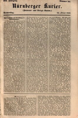 Nürnberger Kurier (Nürnberger Friedens- und Kriegs-Kurier) Donnerstag 24. Februar 1848