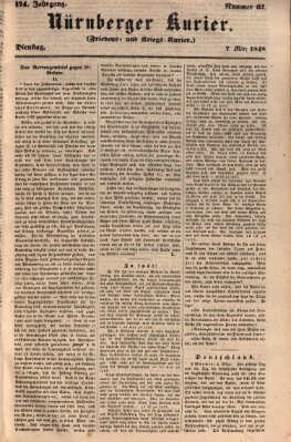 Nürnberger Kurier (Nürnberger Friedens- und Kriegs-Kurier) Dienstag 7. März 1848