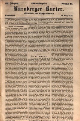 Nürnberger Kurier (Nürnberger Friedens- und Kriegs-Kurier) Samstag 18. März 1848