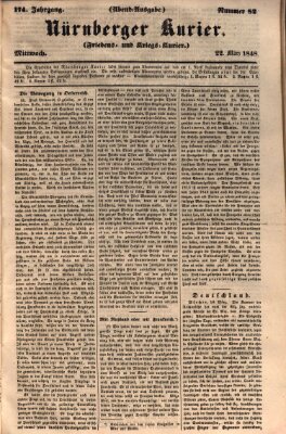 Nürnberger Kurier (Nürnberger Friedens- und Kriegs-Kurier) Mittwoch 22. März 1848