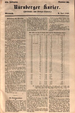 Nürnberger Kurier (Nürnberger Friedens- und Kriegs-Kurier) Mittwoch 5. April 1848