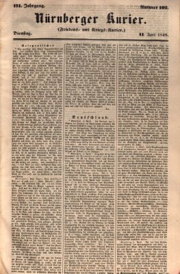 Nürnberger Kurier (Nürnberger Friedens- und Kriegs-Kurier) Dienstag 11. April 1848