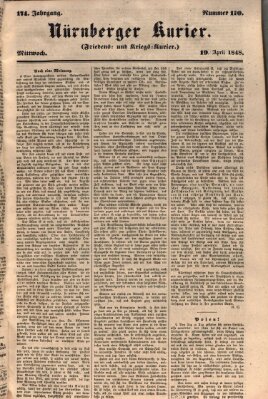 Nürnberger Kurier (Nürnberger Friedens- und Kriegs-Kurier) Mittwoch 19. April 1848