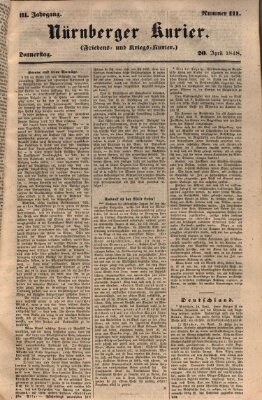 Nürnberger Kurier (Nürnberger Friedens- und Kriegs-Kurier) Donnerstag 20. April 1848