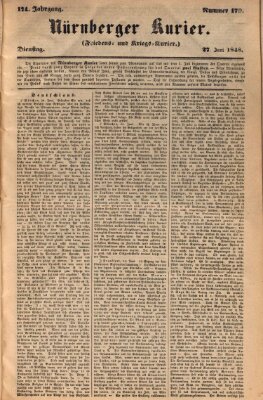 Nürnberger Kurier (Nürnberger Friedens- und Kriegs-Kurier) Dienstag 27. Juni 1848