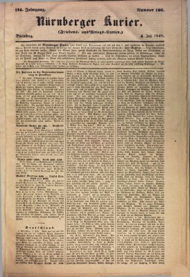 Nürnberger Kurier (Nürnberger Friedens- und Kriegs-Kurier) Dienstag 4. Juli 1848