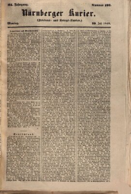 Nürnberger Kurier (Nürnberger Friedens- und Kriegs-Kurier) Montag 10. Juli 1848