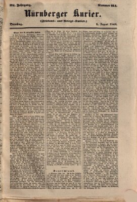 Nürnberger Kurier (Nürnberger Friedens- und Kriegs-Kurier) Dienstag 1. August 1848