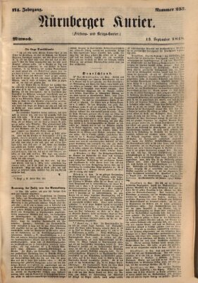 Nürnberger Kurier (Nürnberger Friedens- und Kriegs-Kurier) Mittwoch 13. September 1848