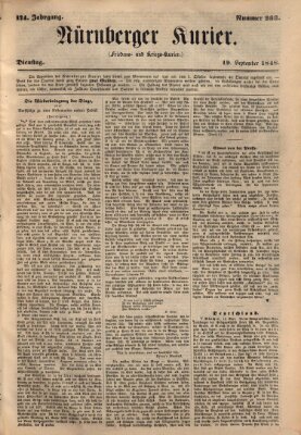 Nürnberger Kurier (Nürnberger Friedens- und Kriegs-Kurier) Dienstag 19. September 1848