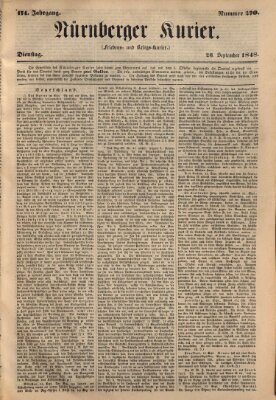 Nürnberger Kurier (Nürnberger Friedens- und Kriegs-Kurier) Dienstag 26. September 1848