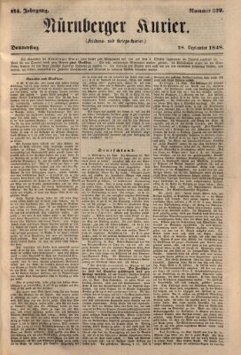 Nürnberger Kurier (Nürnberger Friedens- und Kriegs-Kurier) Donnerstag 28. September 1848